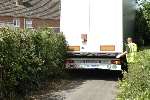 An HGV stuck in a country lane