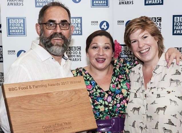 Swale community chef Mike Spackman and his assistant Sally Miall after winning the BBC Radio Four Top Cook award, pictured with judge Cordon Bleu chef Allegra McEvedy. Picture: BBC