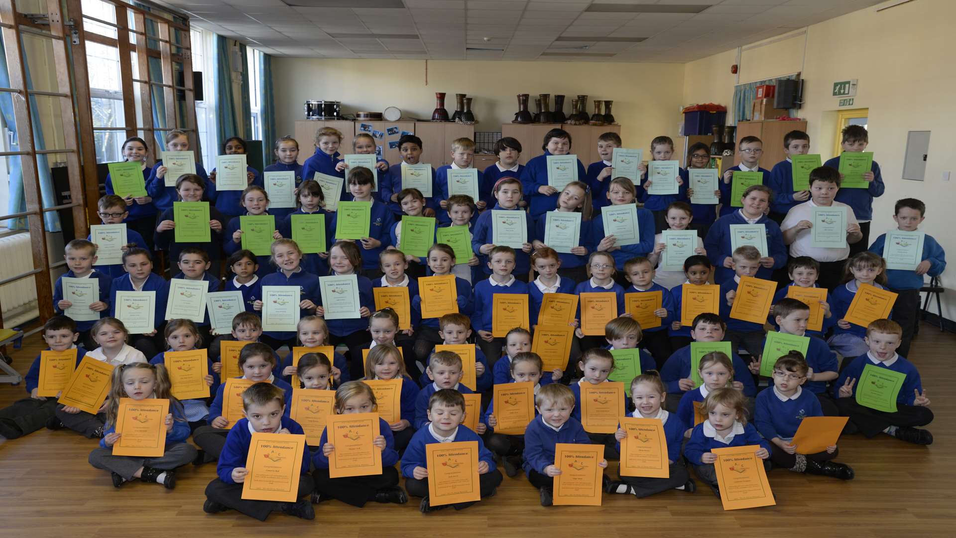 Pupils who have gained 100% attendance at Rose Street Primary School, Sheerness