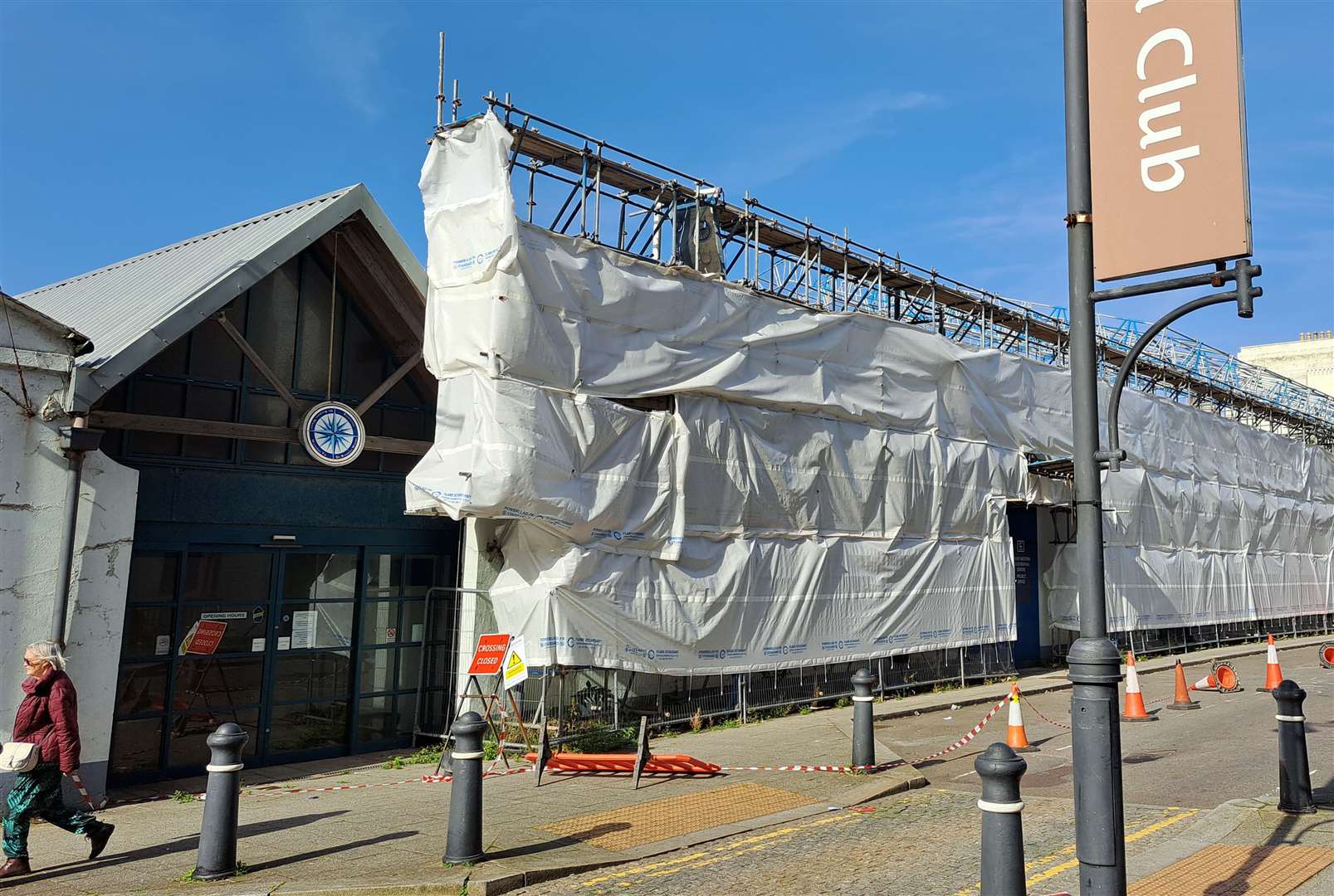 Tarpaulin has been erected around the building in Dover
