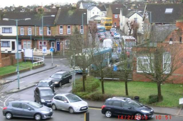 Traffic queues at Medway Maritime Hospital taken by an Arriva staff member.