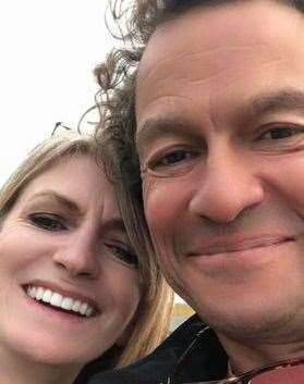 Dominic West stops for a selife with Janice Johnston on Whitstable beach