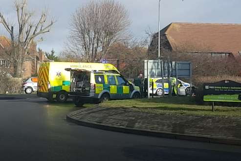 Police and ambulance crews at the scene. Picture: Katie Davis