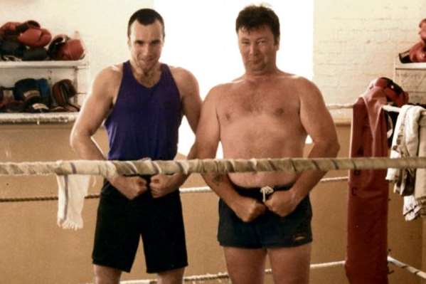 Boxing coach Ian Fleckney with Daniel Day-Lewis (left) before appearing in the 1997 film The Boxer