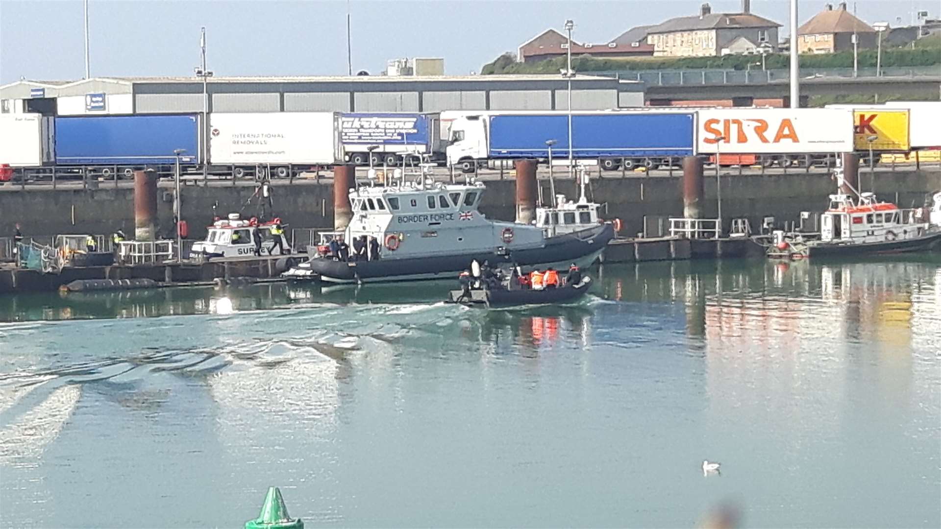 Suspected migrants arriving on a RHIB at Dover Marina last week
