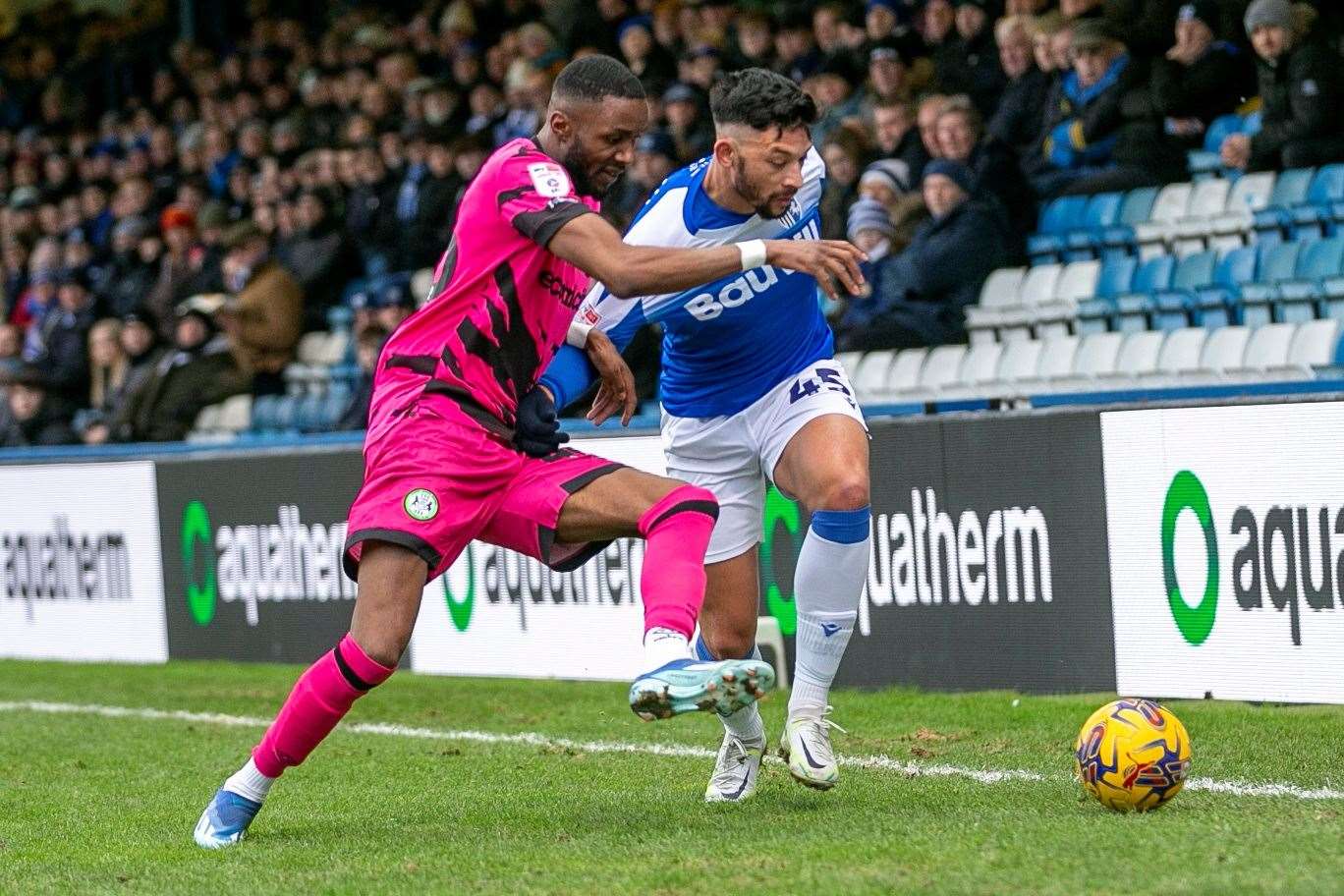 Macauley Bonne on the ball for Gillingham against Forest Green Rovers Picture: @Julian_KPI