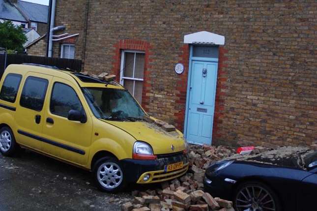 The side of a house that partially collapsed in Sydenham Street, Whitstable