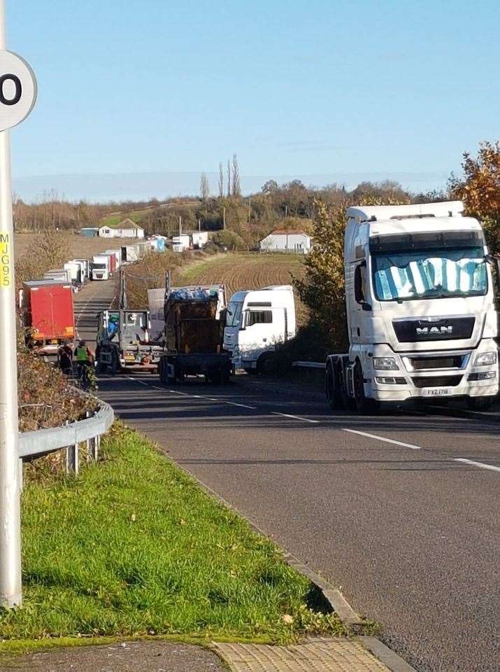 Lorries lined up on Hoo