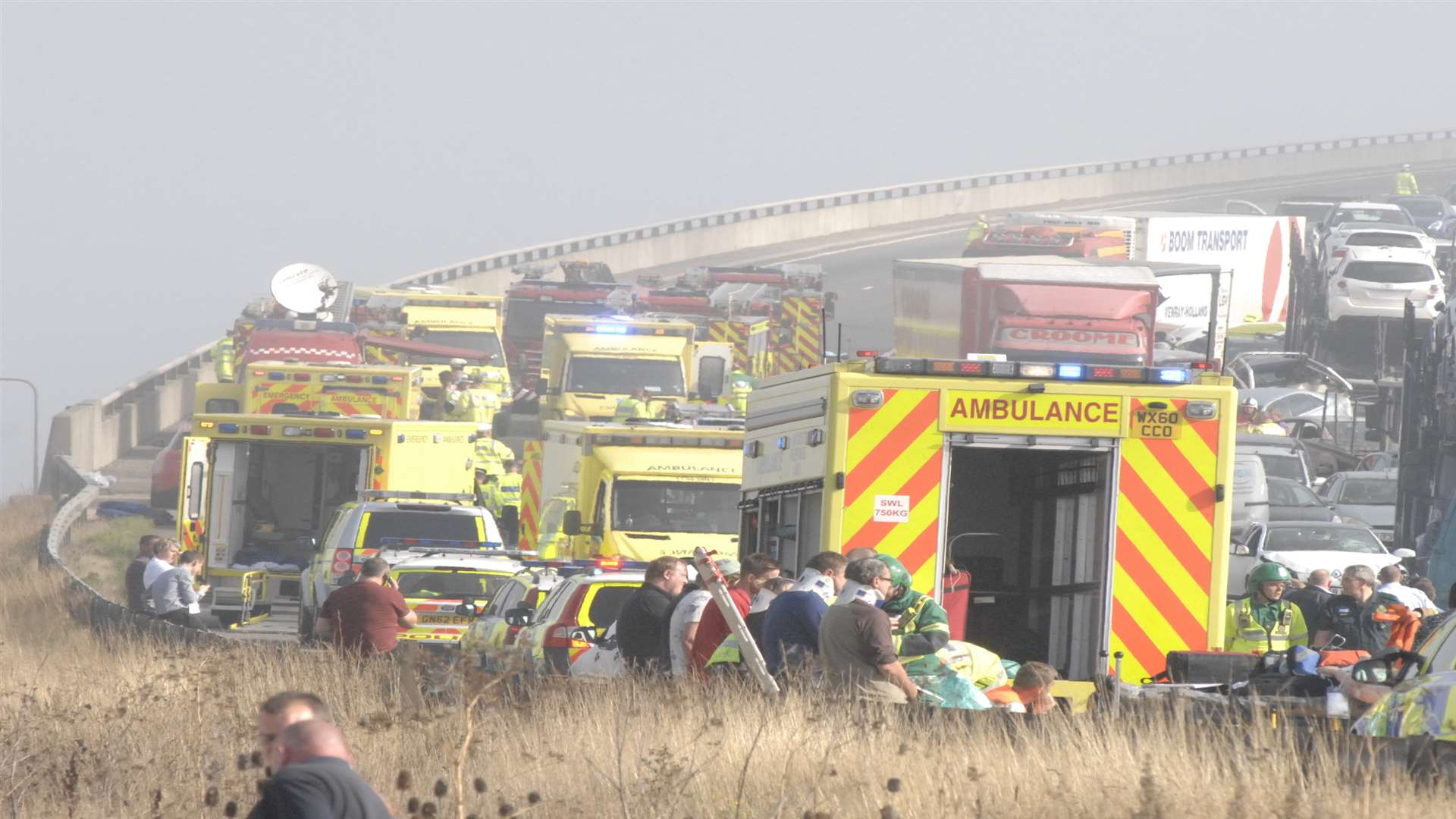 The Sheppey Crossing on the day of the 150 vehicle pile-up