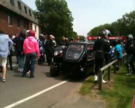 A hearse at Luke Leary's funeral at Brands Hatch.