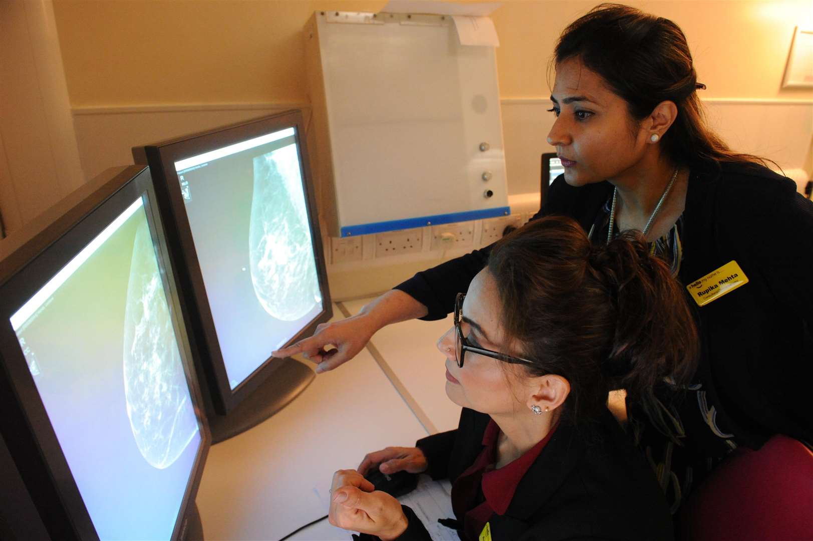 Asma Javed and Rupika Mehta at Medway Hospital checking an x-ray.Picture: Steve Crispe