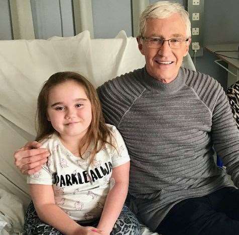 Angel with TV star Paul O'Grady who visited her ward during filming for an episode of his ITV show Little Heroes