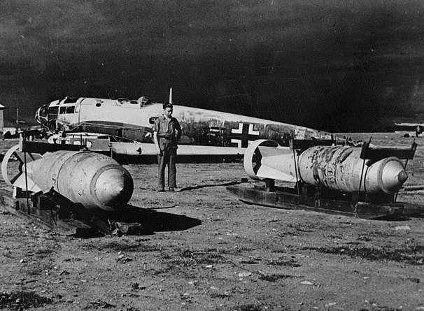 Two large German air-dropped bombs. Stock picture