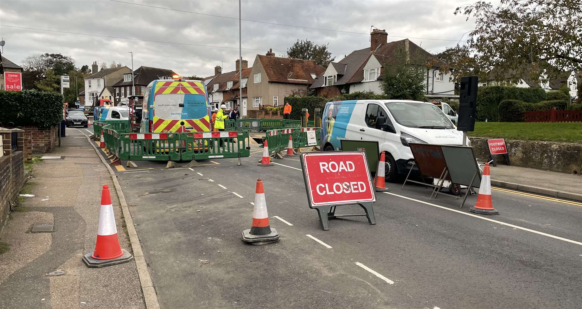 A huge sinkhole has opened in Tonbridge Road, less than 500m away from where a void opened in 2018 outside the Taj Barming Restaurant. Picture: Sean McPolin