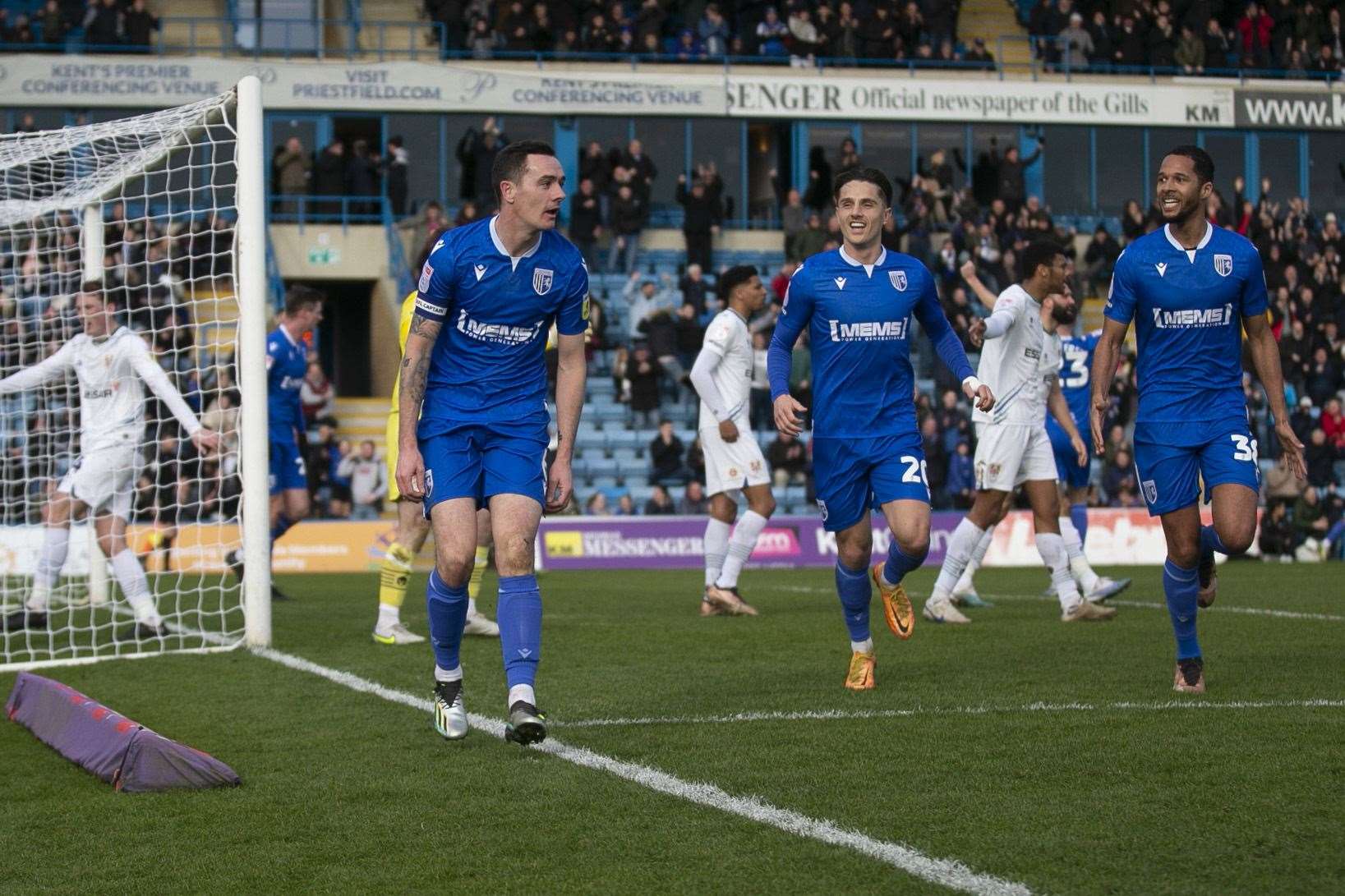 Gillingham celebrate their 32nd minute opener - headed in by Shaun Williams
