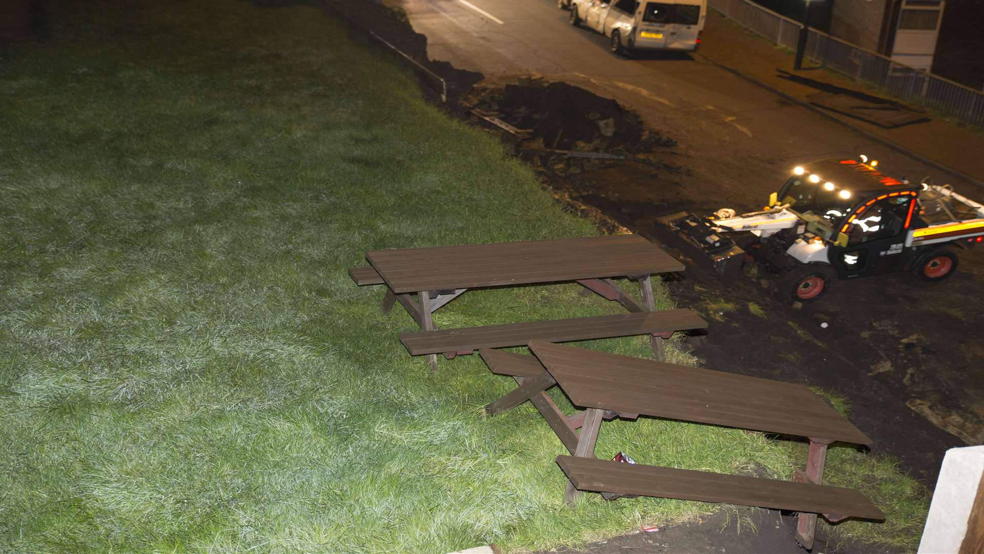Picnic benches are left teetering on the edge. Picture: KFRS