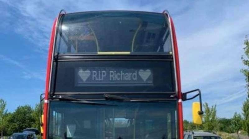 A bus pays tribute to driver Richard Whitfield Photo: LDR