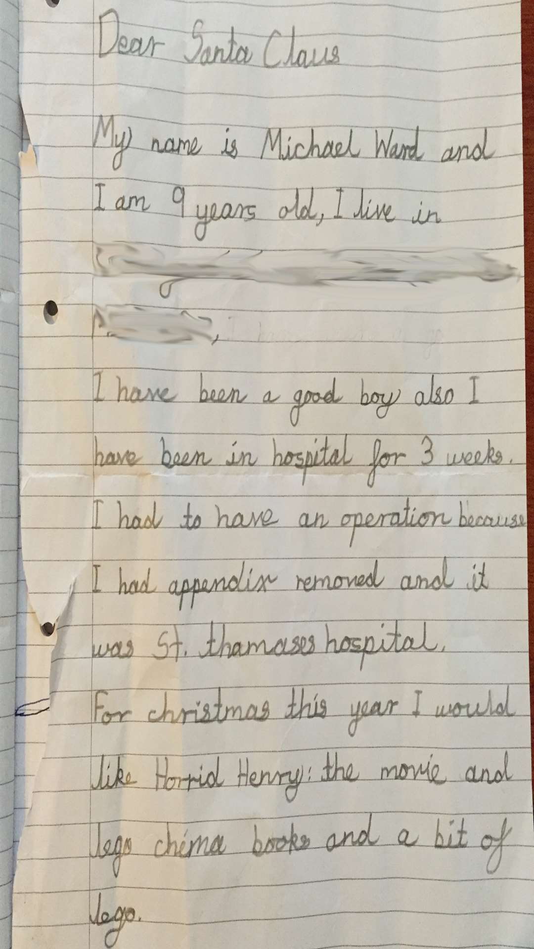 Michael's touching letter to Santa