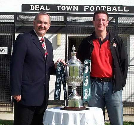 Former Deal manager Tommy Sampson and ex-captain Terry Martin with the FA Vase they won seven years ago