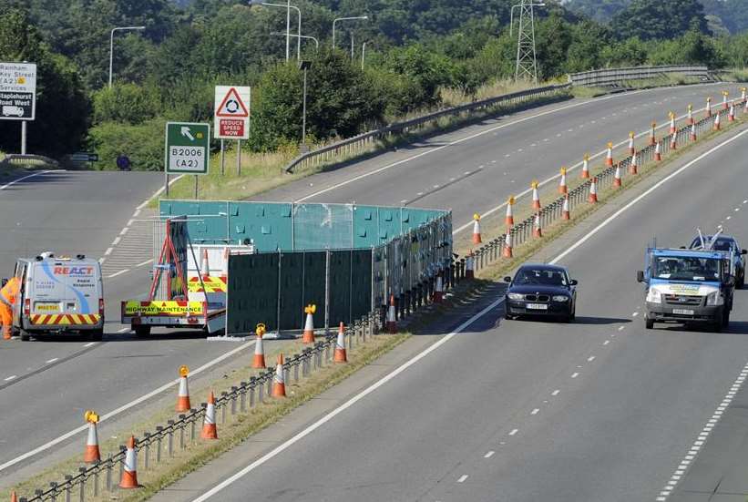 The scene of the accident on the A249 at Sittingbourne