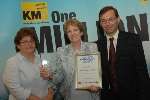 Kent Head Teacher of the Year 2007 Pam Jones receives her award from Prof Sonia Blandford of Canterbury Christ Church University and Nicholas Fowler of Denne Construction.