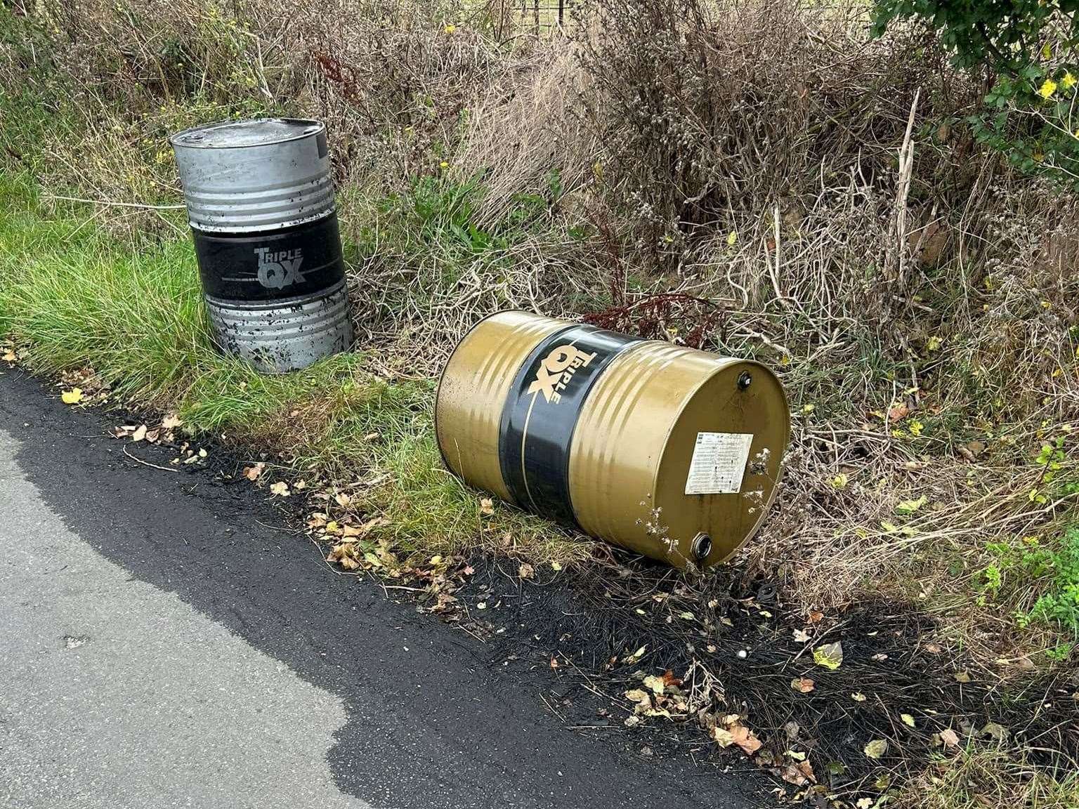 The oil drums dumped along Parsonage Lane, Bobbing. Picture: Mick Connor