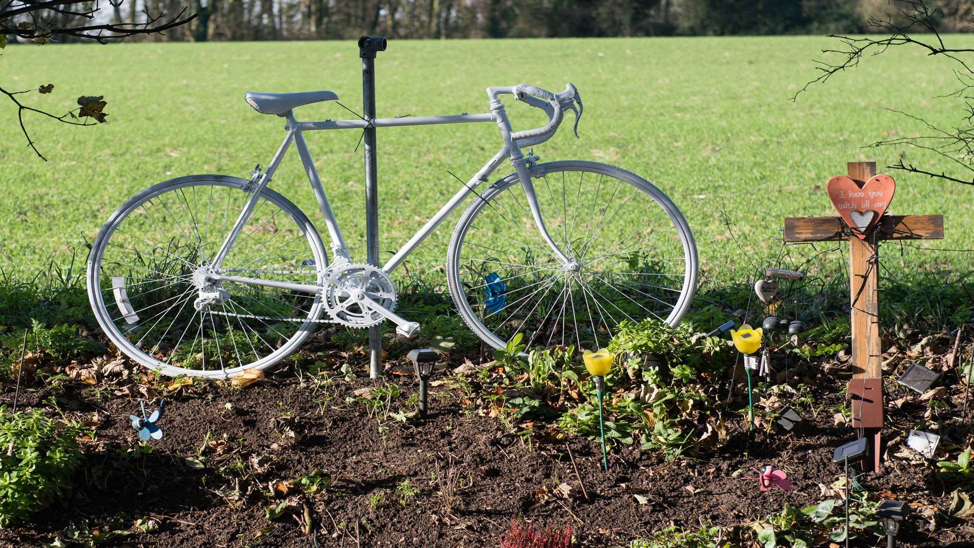 The ghost bike shrine on the A258, where Daniel Squire died