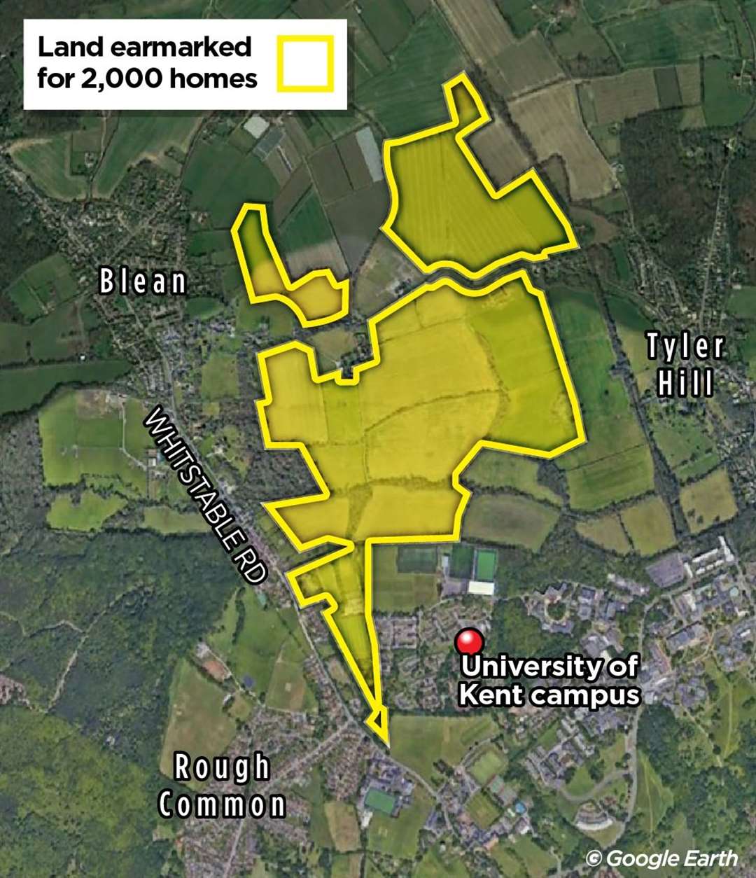 The land north of the University of Kent that has been earmarked for a 2,000-home rural settlement