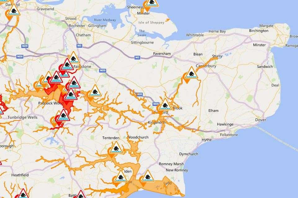 Flood warnings and alerts in place across Kent