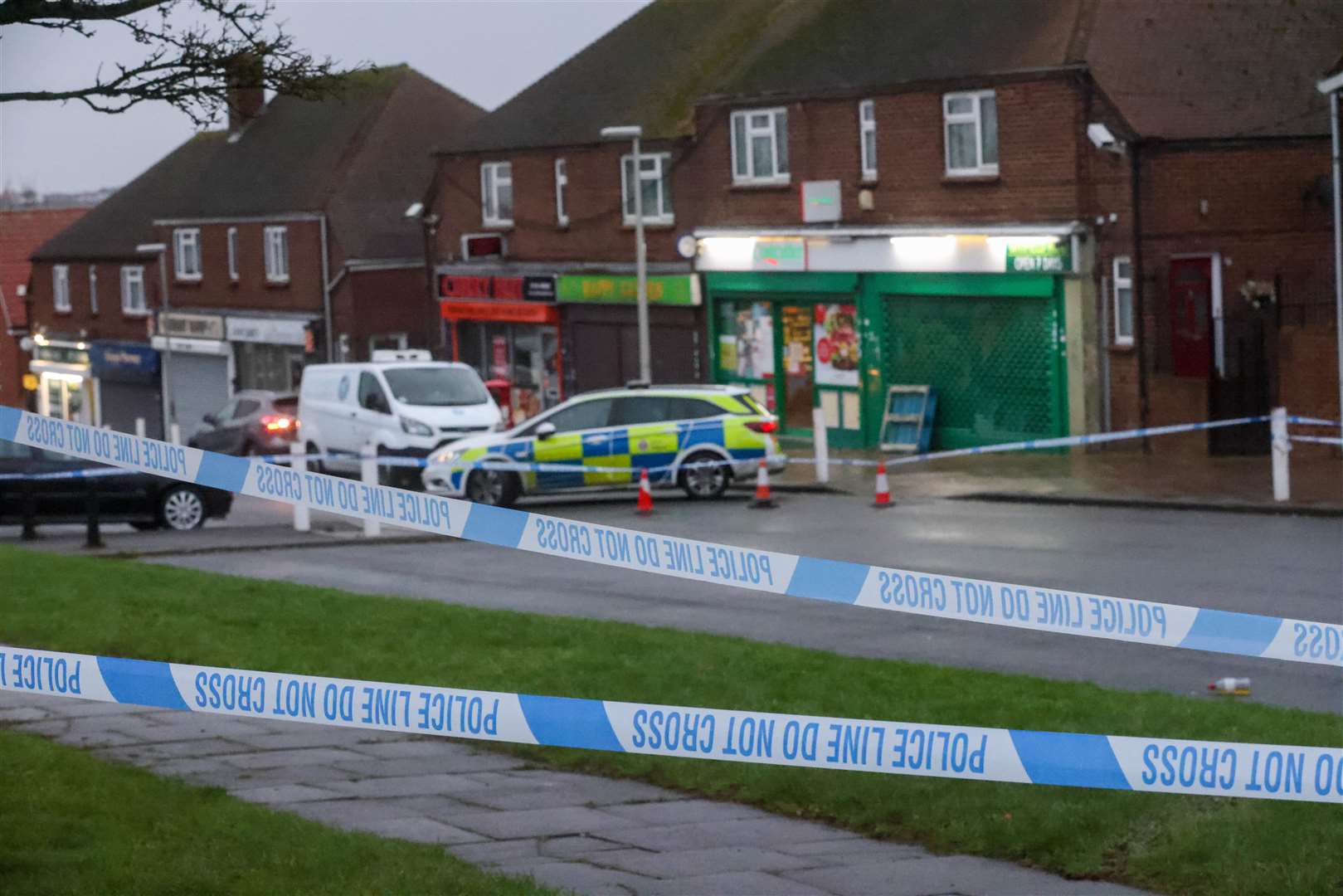 Part of Wayfield Road, Chatham, has been cordoned off following the brawl. Photo: UKNiP