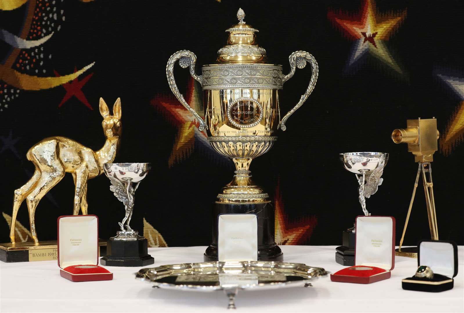 A selection of trophies from the tennis career of Boris Becker (Jonathan Brady/PA)