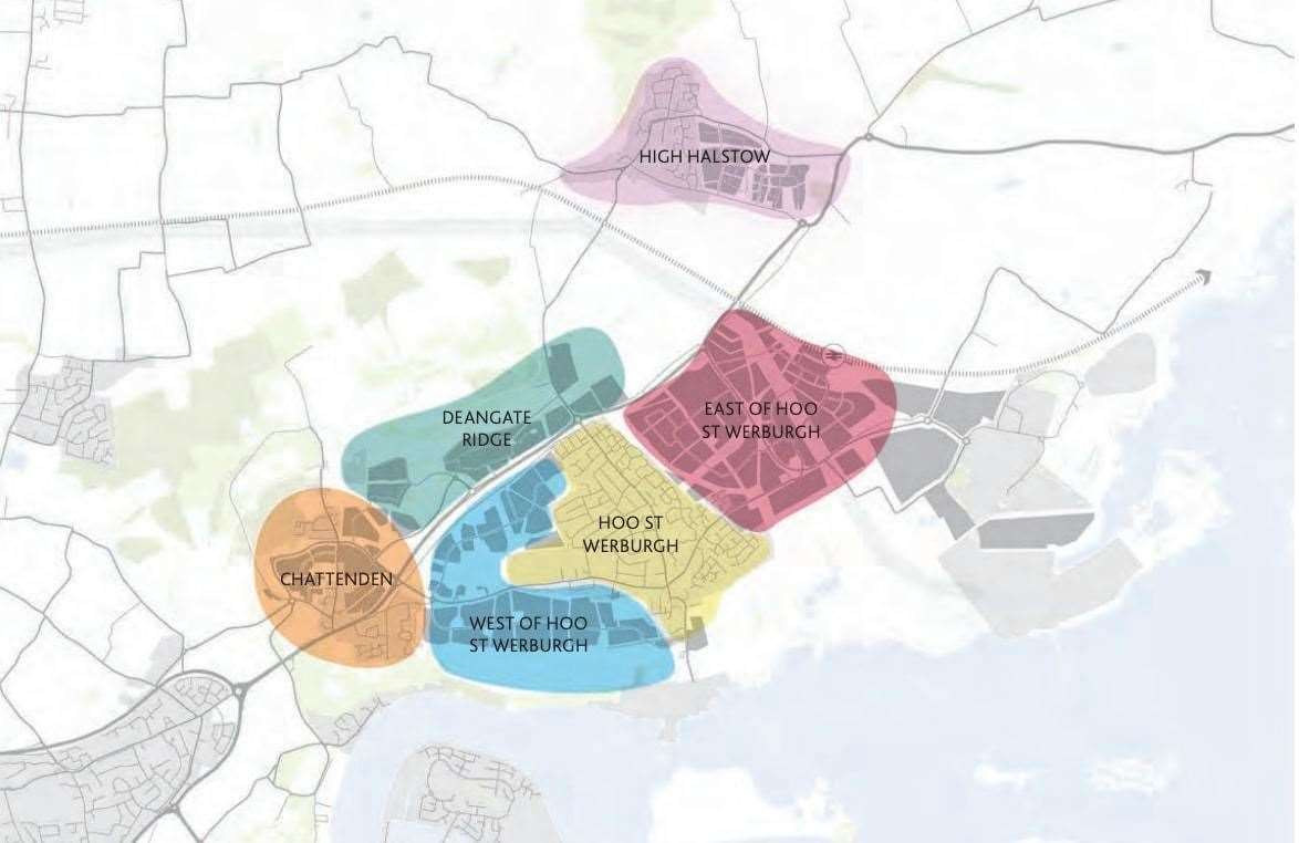 A map showing the six neighbourhoods planned for the Hoo Peninsula as part of Medway Council's £170m infrastructure project. Picture: Medway Council