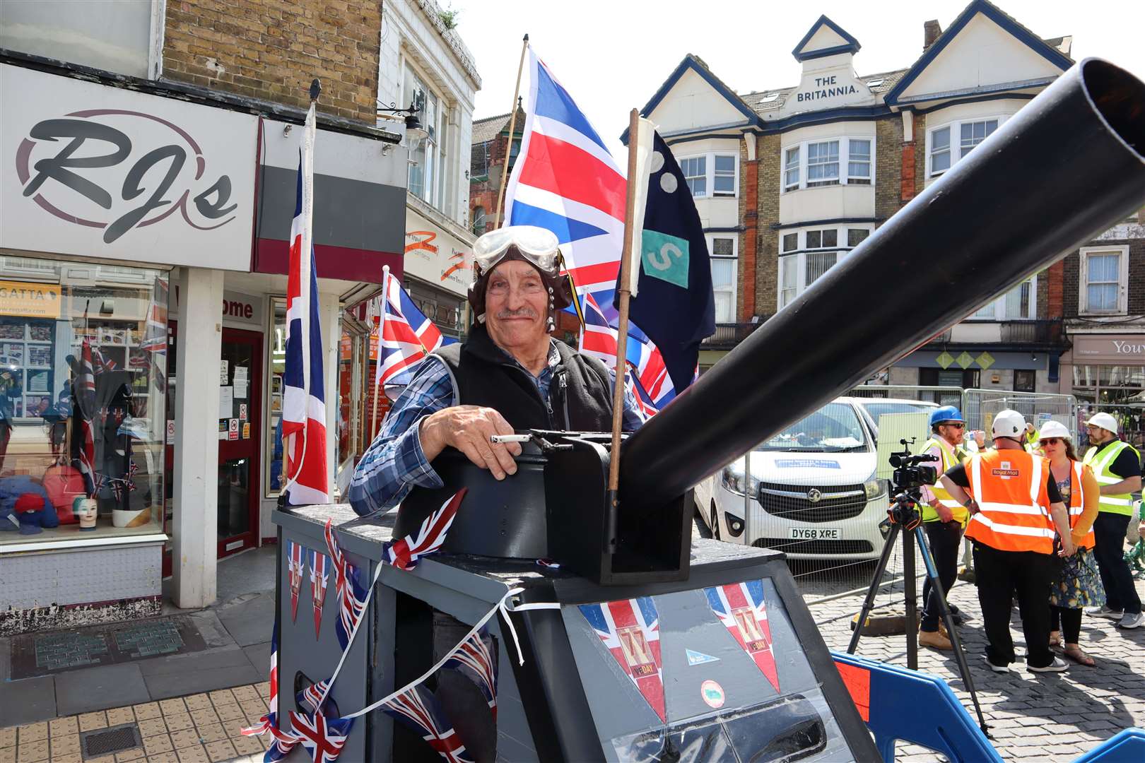 Tim Bell from Minster, Sheppey, in his replica Second World War tank in Sheerness. Picture: John Nurden