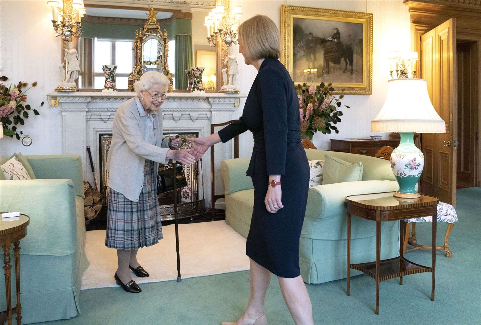 The Queen welcoming Liz Truss during the audience at Balmoral (Jane Barlow/PA)