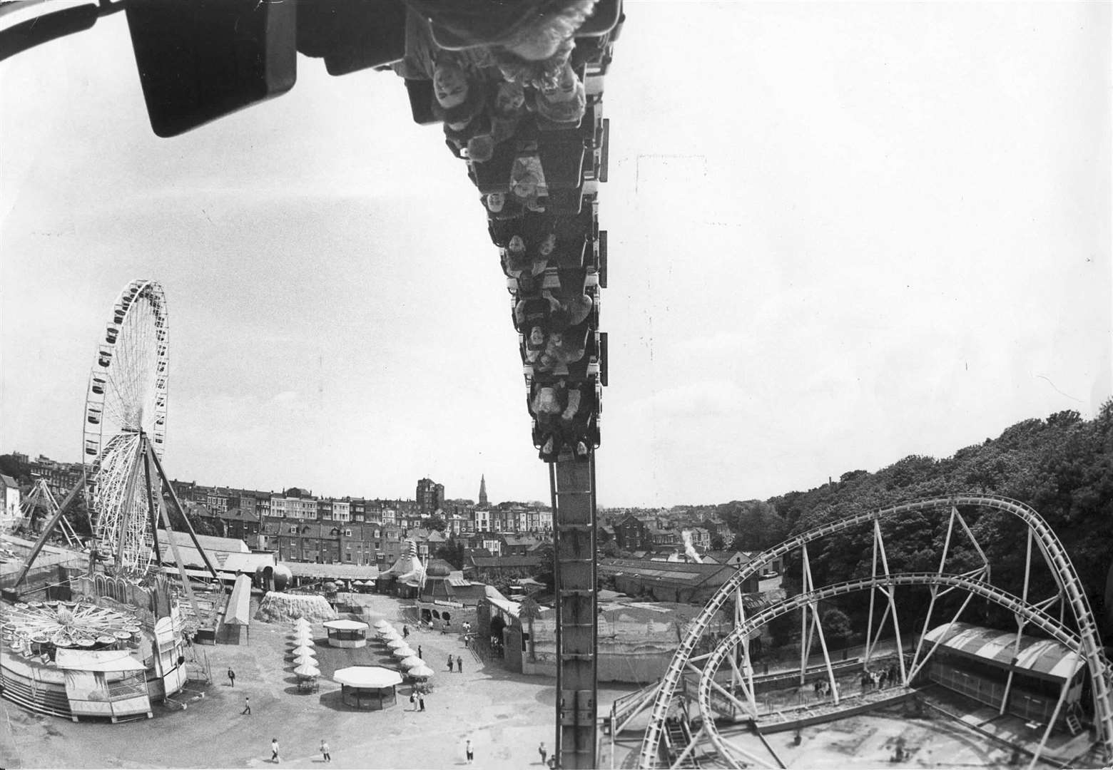 People enjoying one of the rides at Dreamland in Margate in 1983
