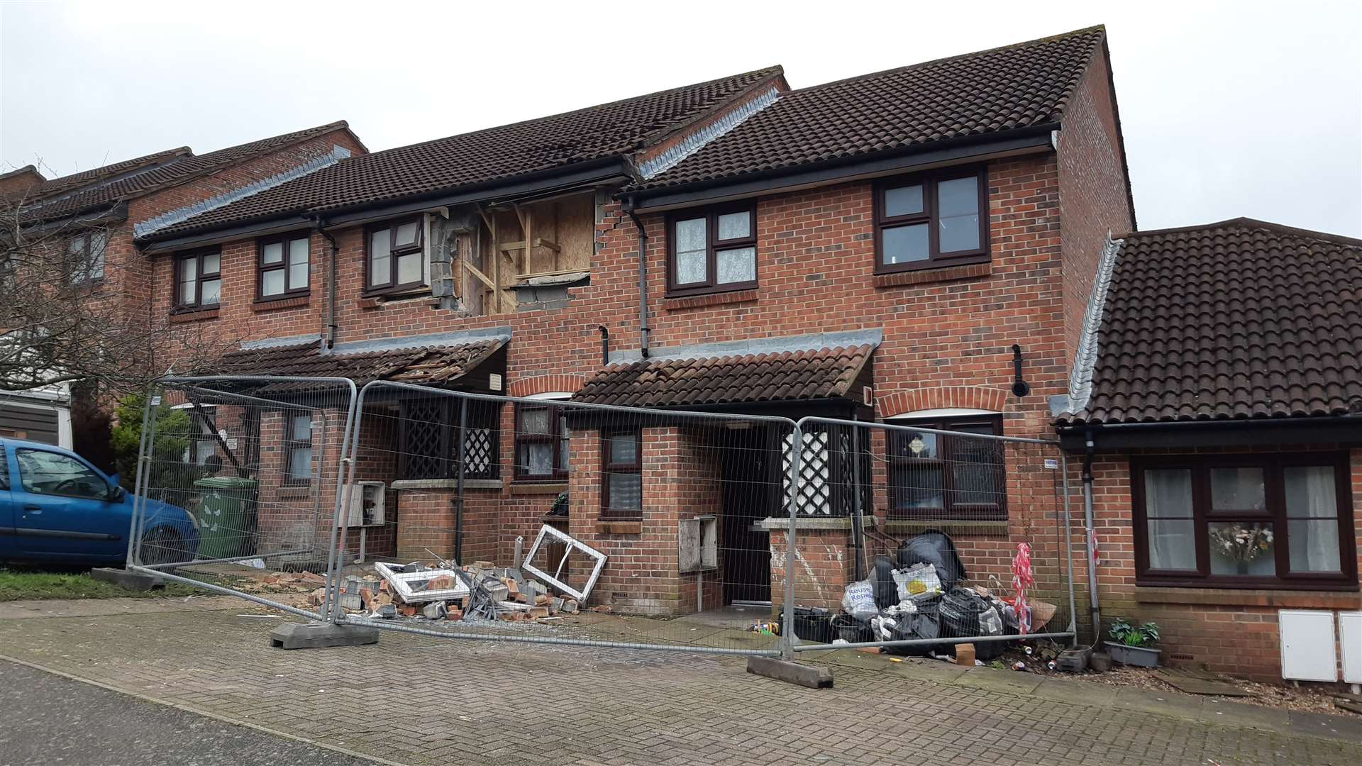 The aftermath of an explosion at a property in Smetham Gardens, Strood, on January 30