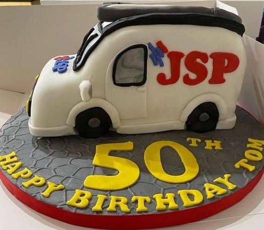 Kay Speed's work-themed cake for her brother's 50th birthday