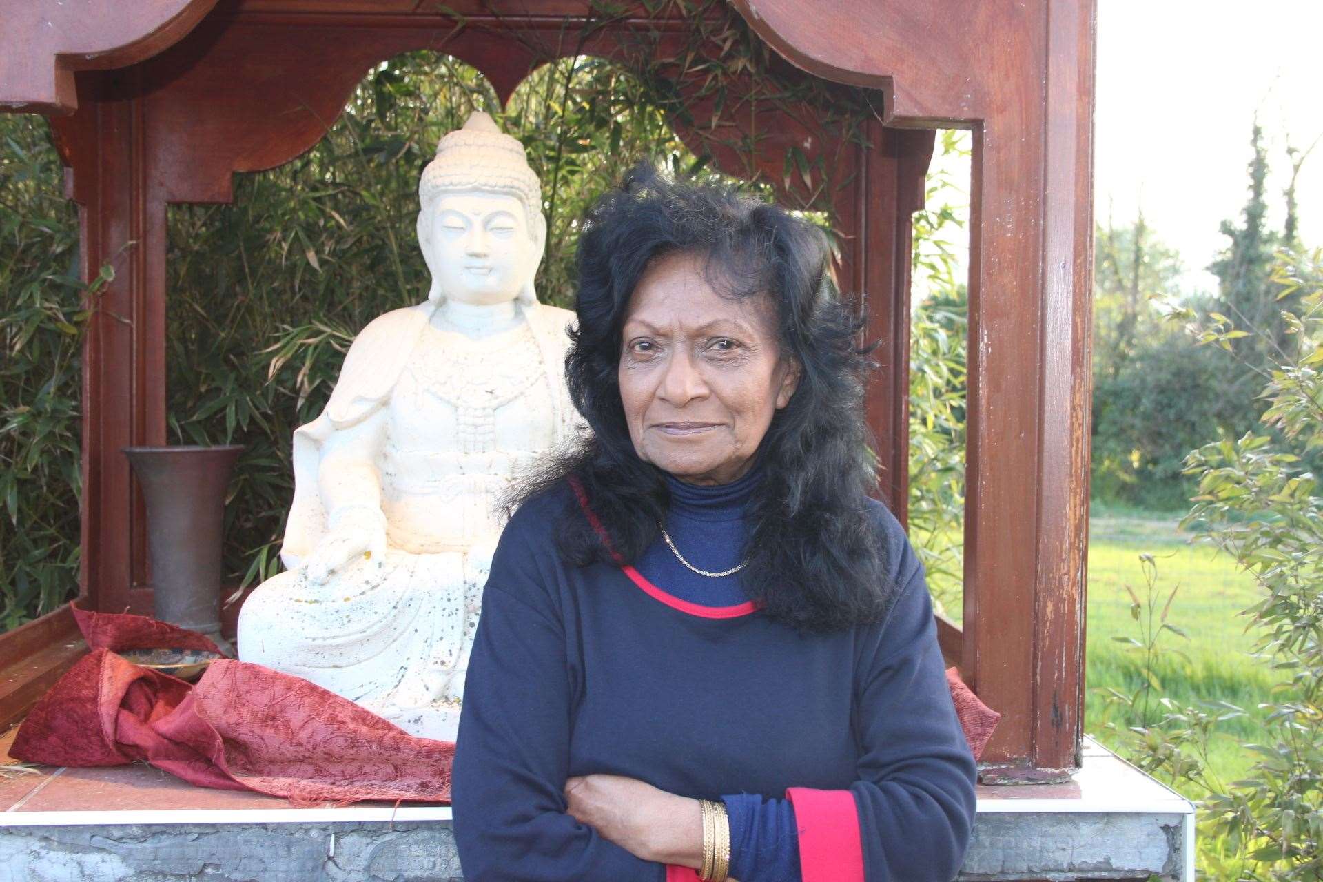 Padmini Nissanga of Warden, Sheppey, with her statue of Buddha (9301024)