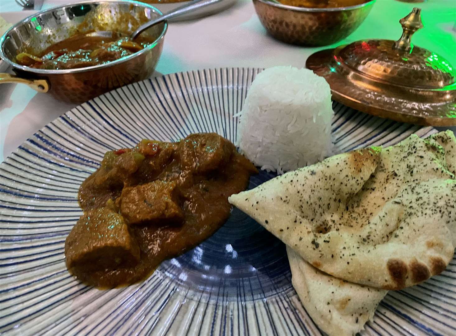 The Jalfrezi-style lamb came with a naan and rice