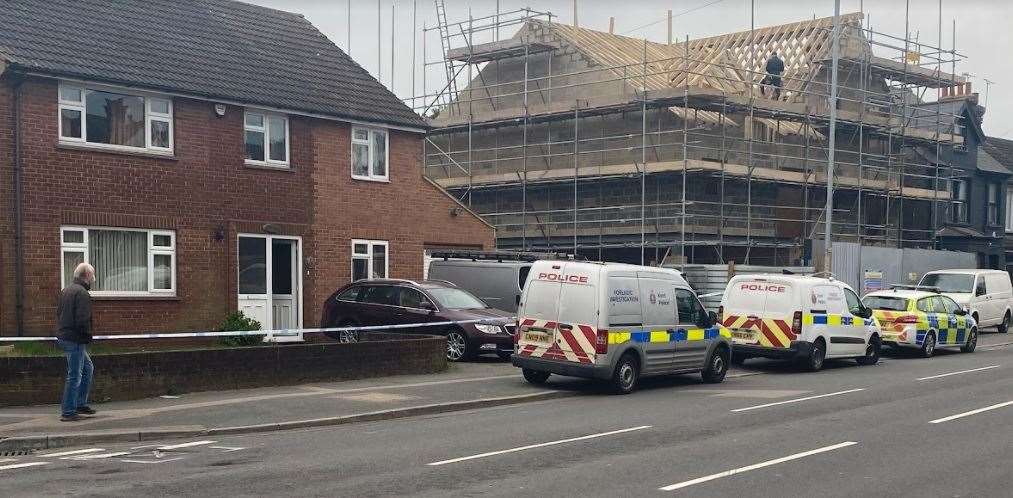 Police have cordoned off a house on the A2 London Road at Sittingbourne where a man was found dead. Picture: Ben Austin