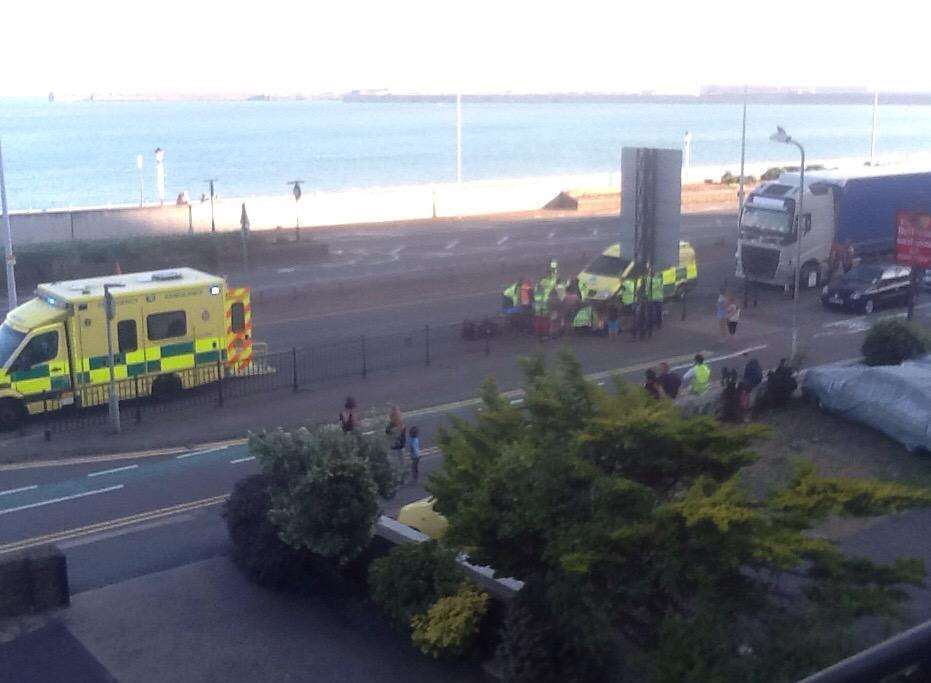 A cyclist is thought to have been airlifted to hospital this evening after a crash in Dover. Picture: Kent999s
