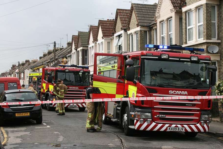 Firefighters in Balmoral Road, Gillingham, this afternoon