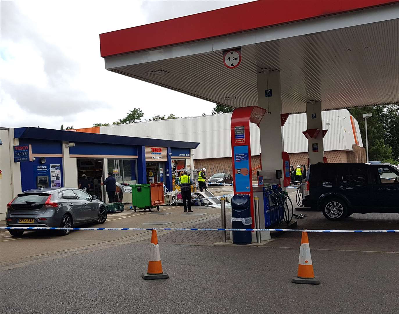 The Tesco Express petrol station in London Road, Larkfield, has been hit by ram-raiders