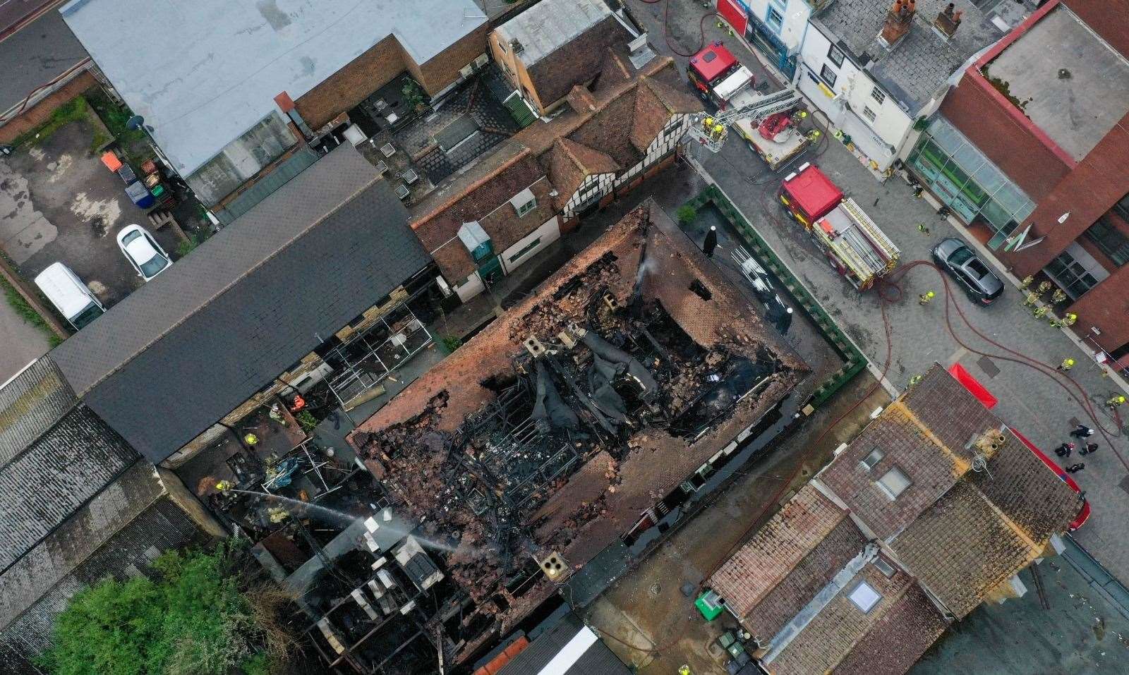 A drone picture of the damage to Mu Mu after a fire at the bar. Picture: UKNiP