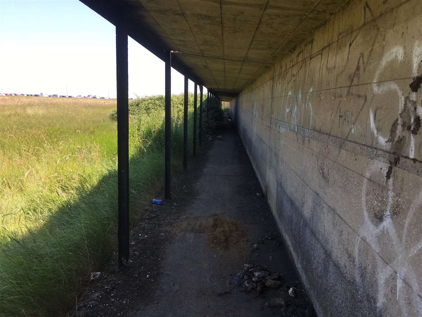The 'covered way' at Barton's Point Coastal Park, Sheerness, protected the public from being shot during tests at the Queenborough Lines firing range during the war. But now it is in a sorry state as its iron supports rust and its concrete roof crumbles. Picture: John Nurden