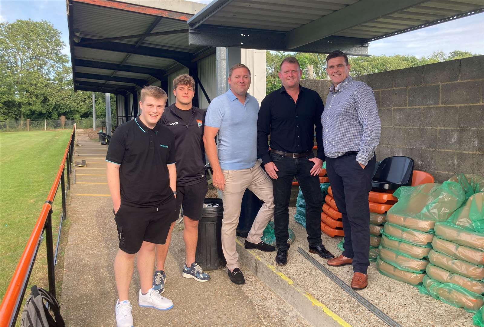 Lordswood are under new stewardship in the Southern Counties East League. Pictured from right: Jason Lillis (director of football), Ray Broad (chairman), Gary Peck (vice-chairman), Archie Risdon (first-team captain) and Josh Ashdown (club media)