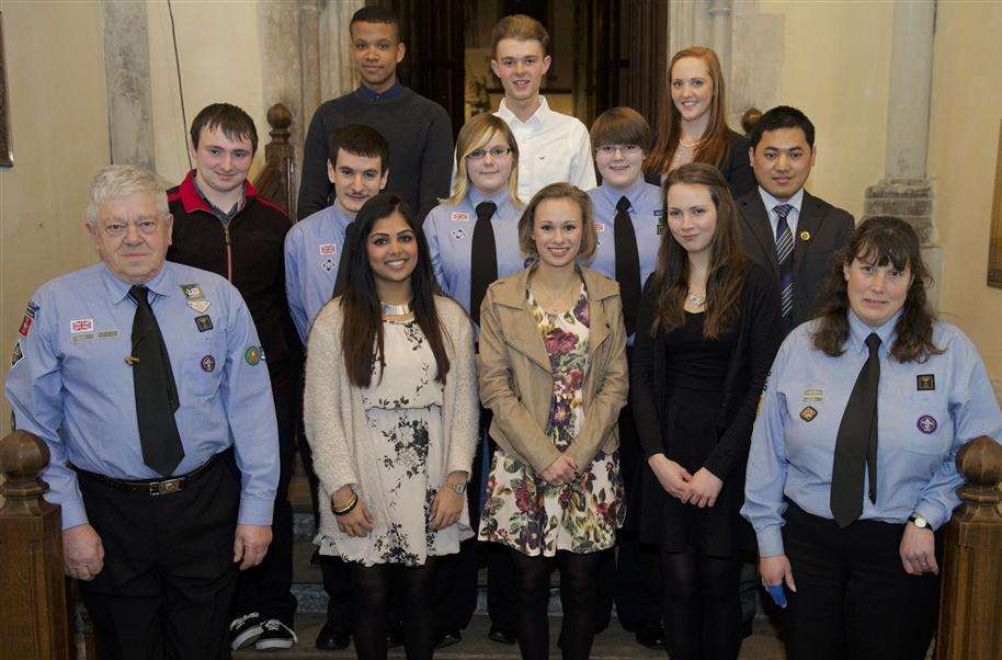 Gold Award achievers and Sea Scouts