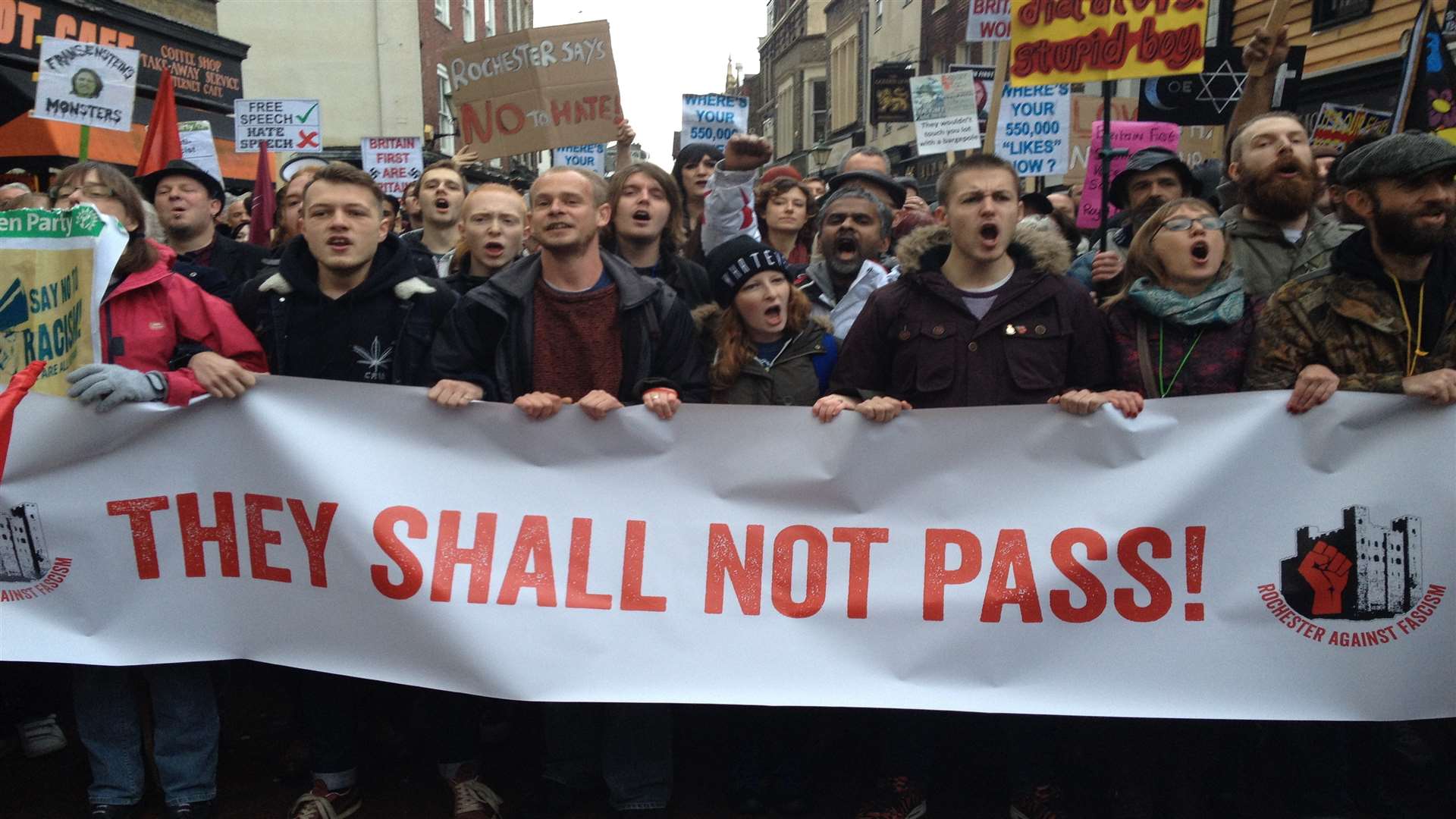 Britain First were met with a strong anti fascist contingent when they tried to march through Rochester