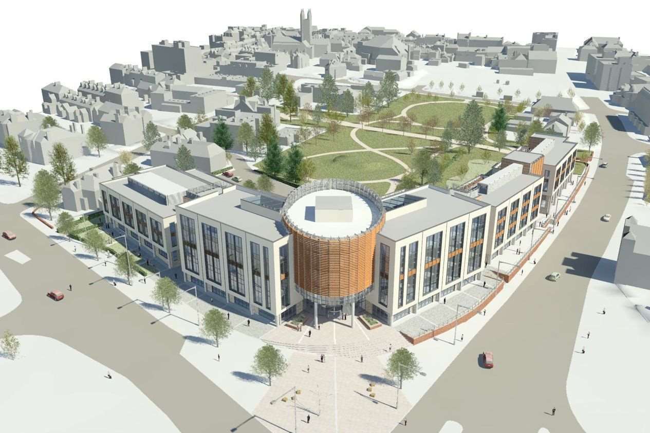 An older artist's impression of how the college could look shows the size of the plot