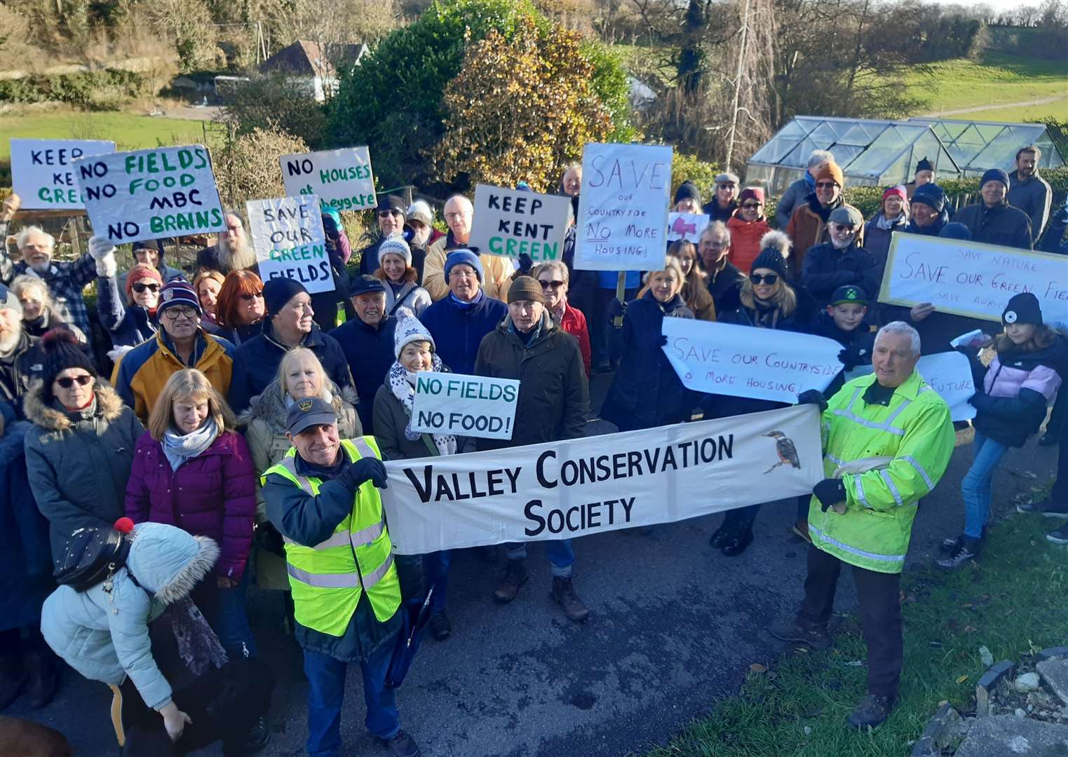A protest against plans for 250 homes at Abbeygate Farm by Tovil residents